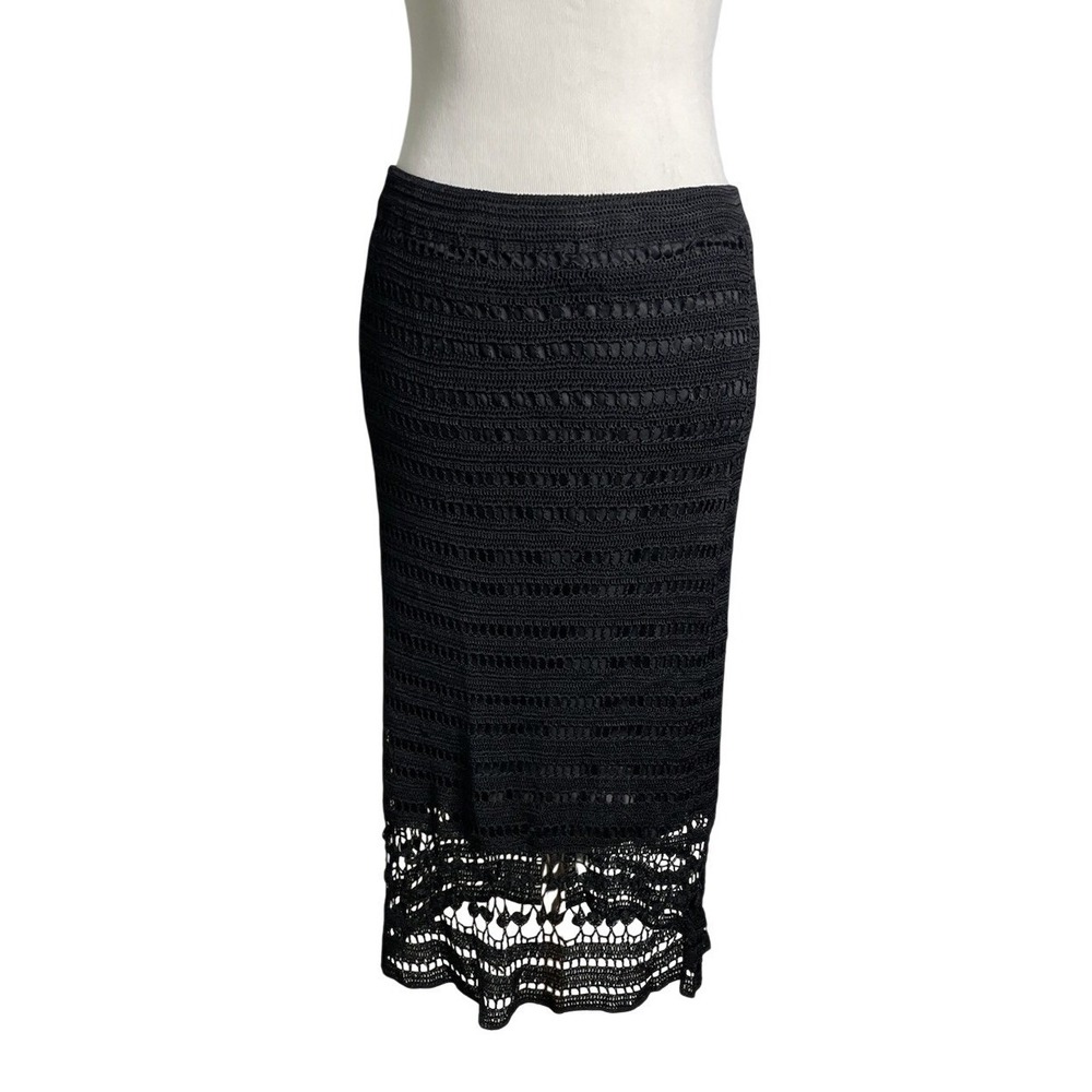 Vtg Y2K Spenser Jeremy Black Crochet Knit Pull On Midi Skirt Beach Boho Whimsy L